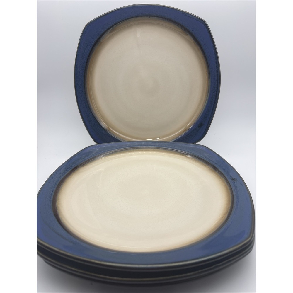 Home Trends Penumbra Round Square 11" Dinner Plates Cream/Blue Brown Set Of 4